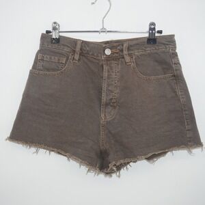 PacSun Vintage High Rise Sugar Brown Denim Shorts Button Fly Raw Hem Size 26